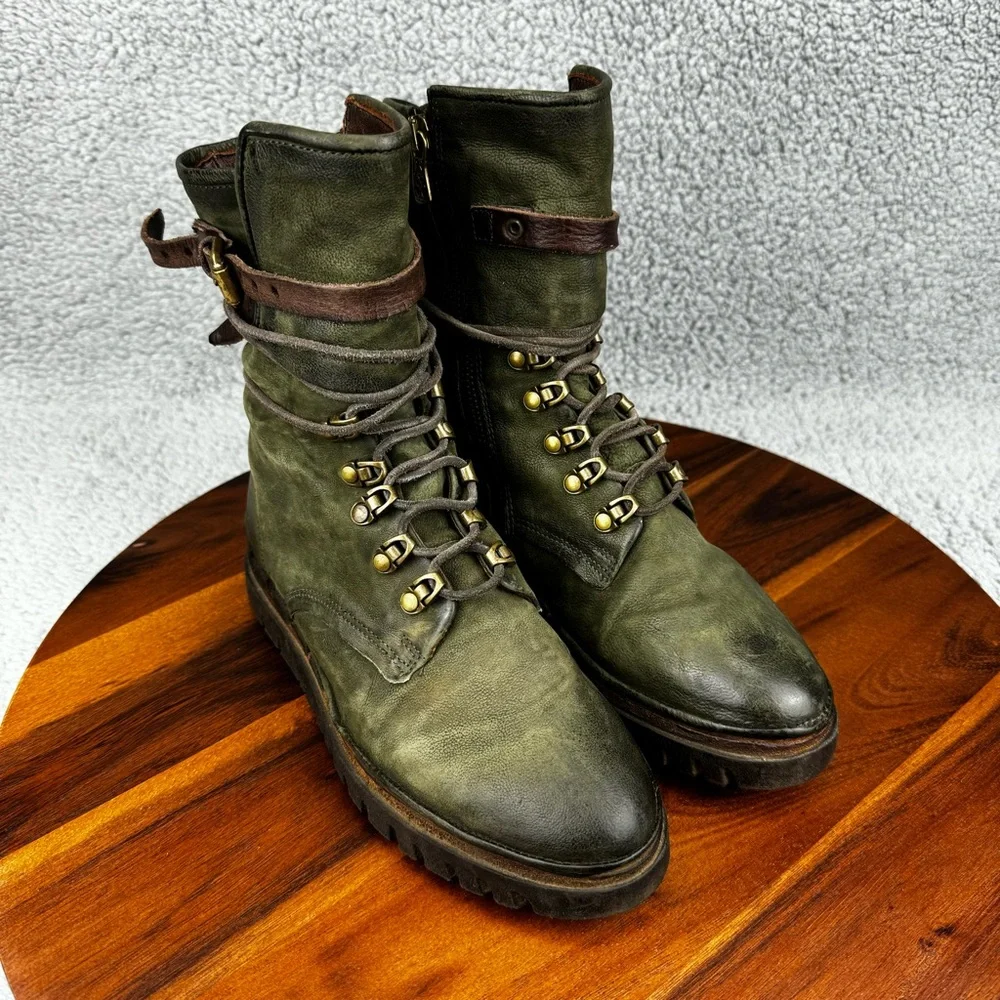 A.S.98 Green Lace Up Boots - Picture 2 of 12